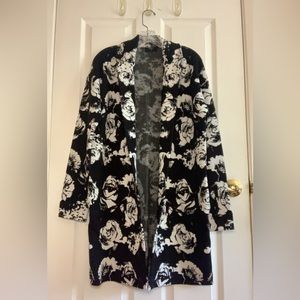 Tahari Black and White Notch Collar Rose Coat
